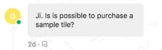 The original in-app chat: a customer asks whether a sample tile can be bought.