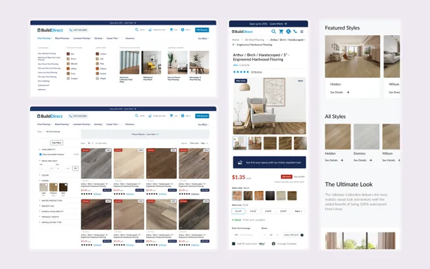 BuildDirect category, listing and product detail screens