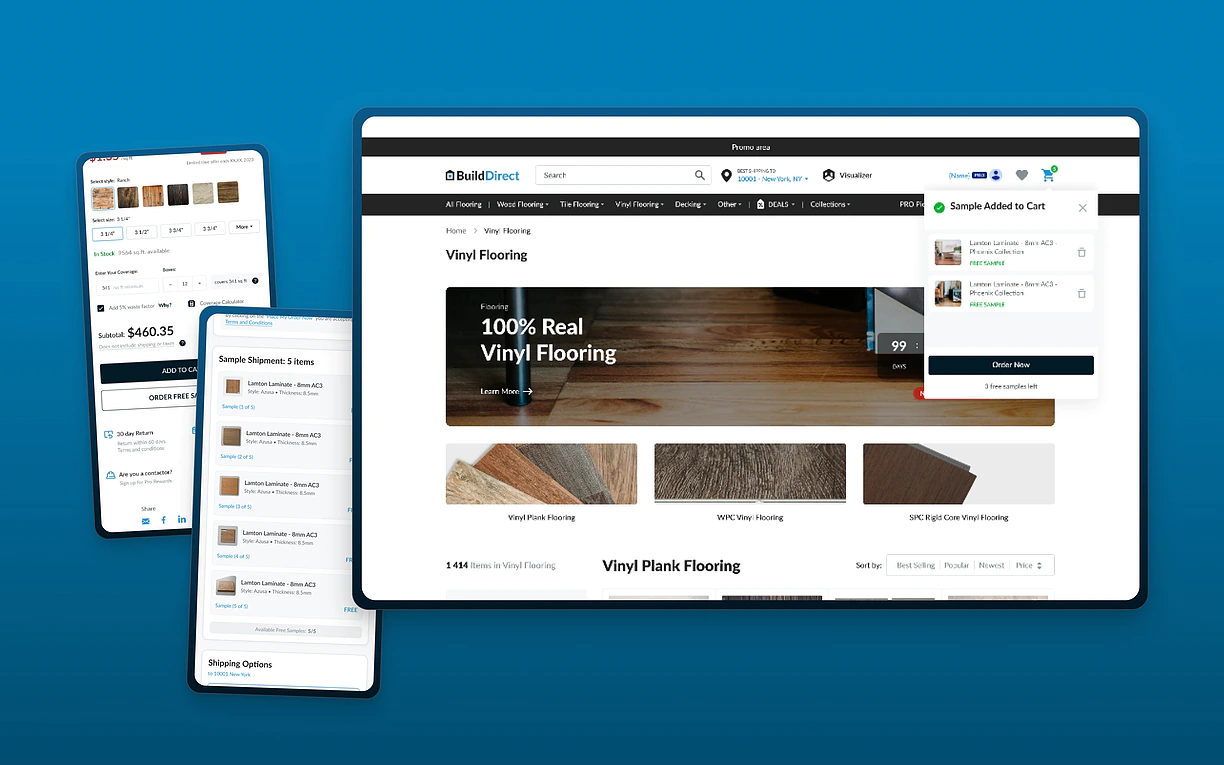 BuildDirect free sample ordering flow and checkout