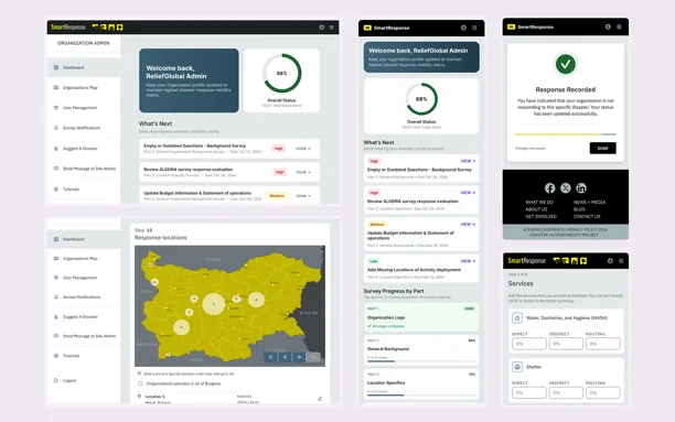 SmartResponse admin dashboard and a regional response map